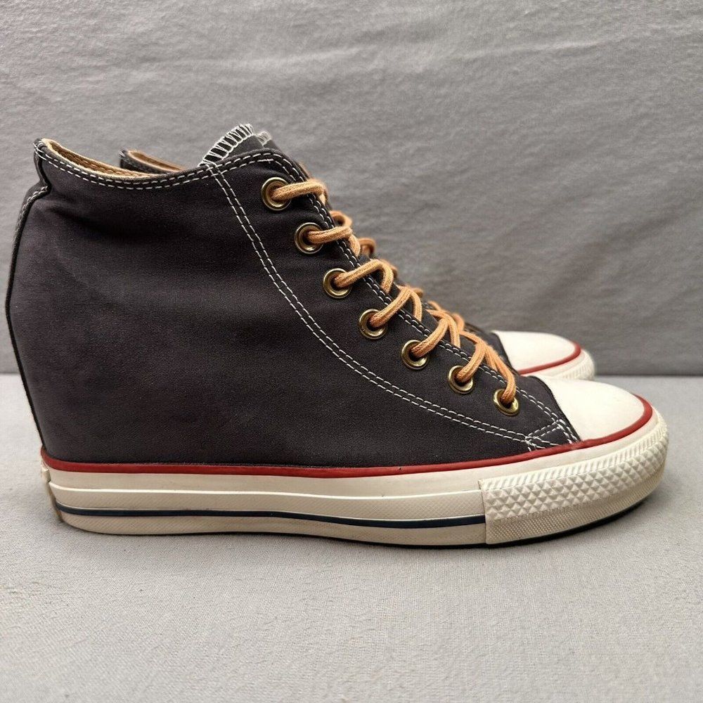 Converse Black Canvas Wedge Sneakers with Tan Laces and White Toe